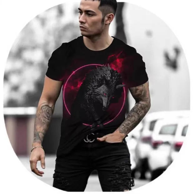 Men's retro 3D animal print short-sleeved T-shirt in thin bird eye cloth polyester fabric
