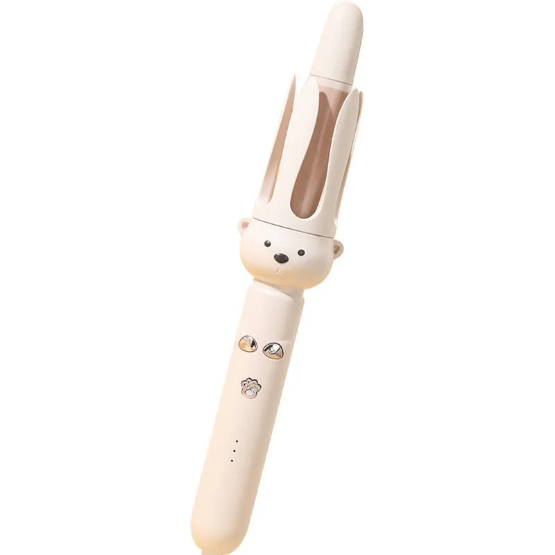Beige automatic hair curler with negative ion technology and lazy curling function