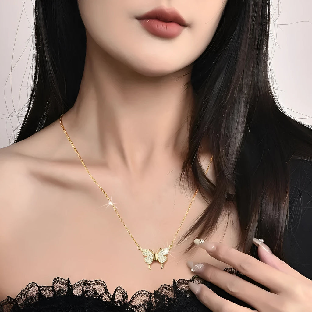 Women's titanium steel clavicle chain necklace with magnetic butterfly clasp in twisted chain style