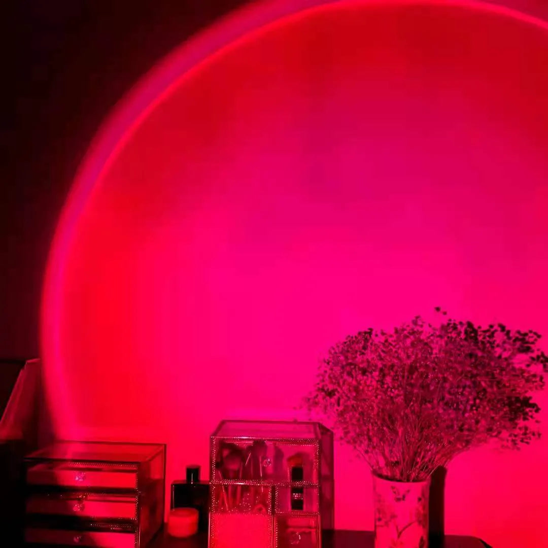 Rechargeable rainbow sunset projection lamp with USB power option in sunset red colour