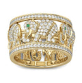 Alloy elephant charm ring with diamond details in electroplated finish showing size options