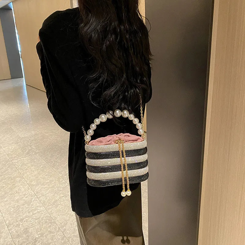 Women's soft PU crossbody bag with beaded decoration in European retro style, showing interior zipper compartment