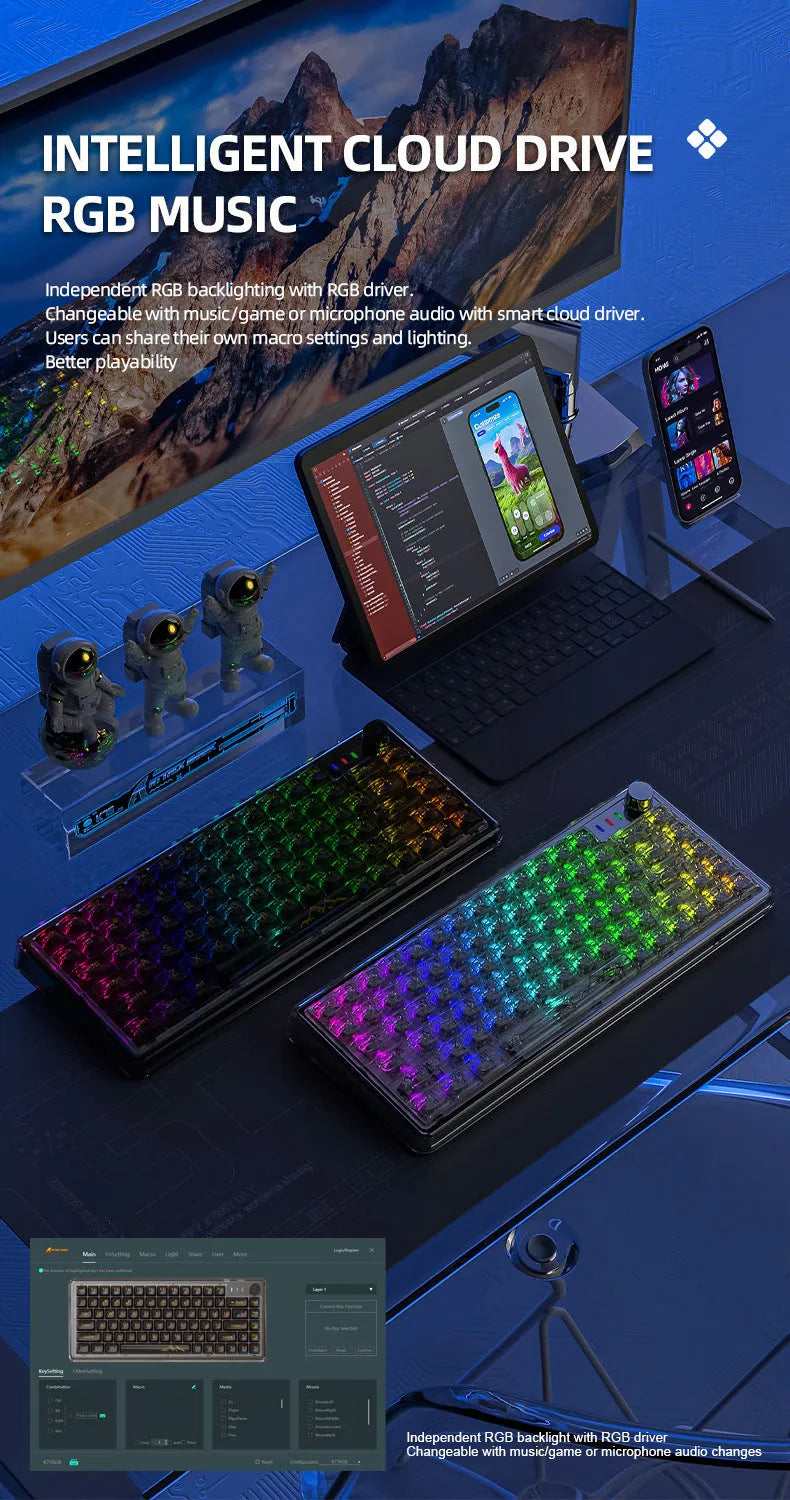 Attack Shark K75RGB wireless mechanical keyboard with transparent case and RGB lighting