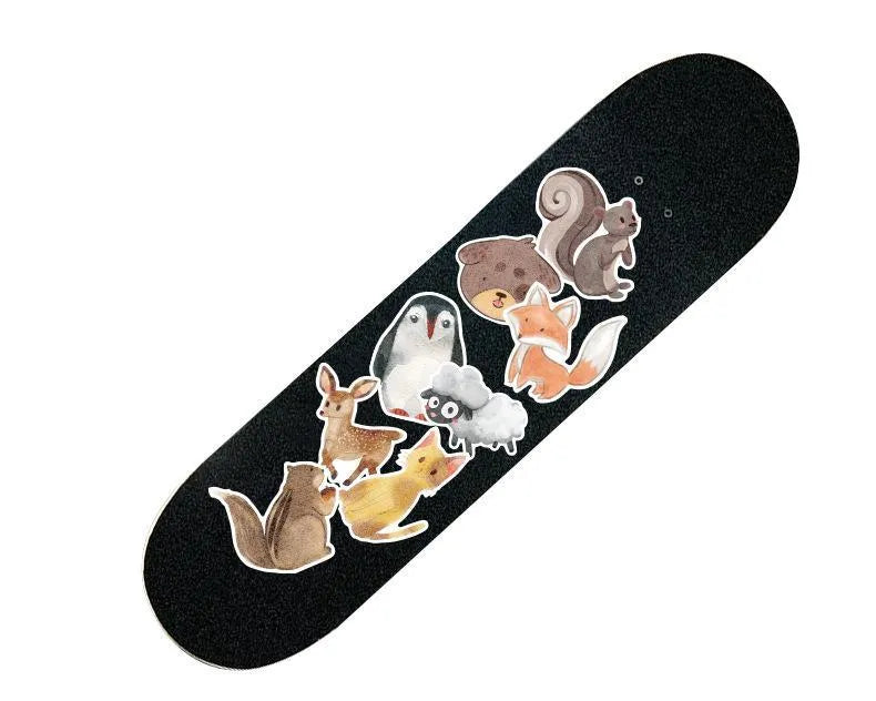 36-piece retro beach sticker pack showing surfing travel designs with PVC matte finish