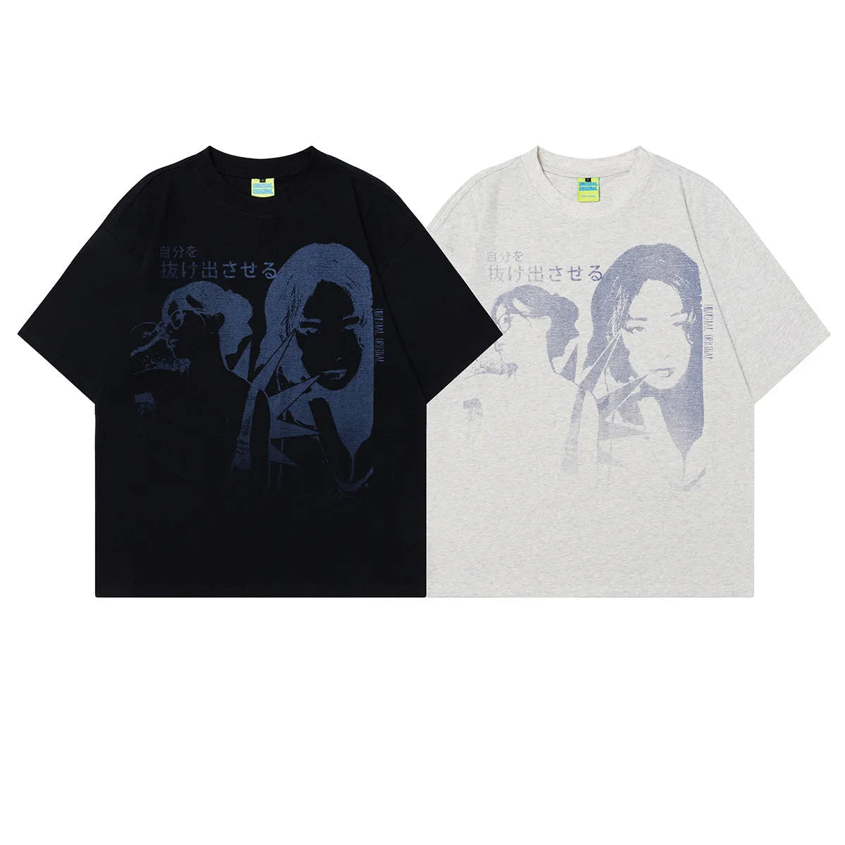 Men's grey cotton T-shirt with retro character design print and short sleeves