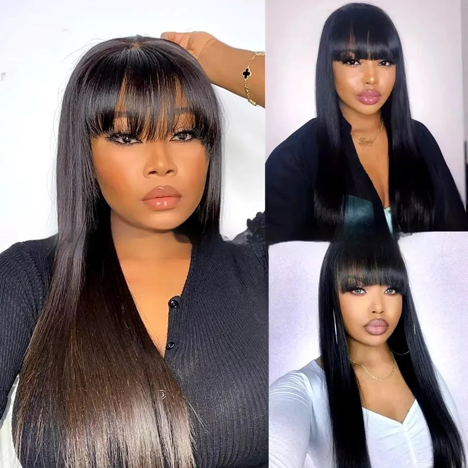 Women's natural colour full-mechanism human hair wig shown in a long length style.