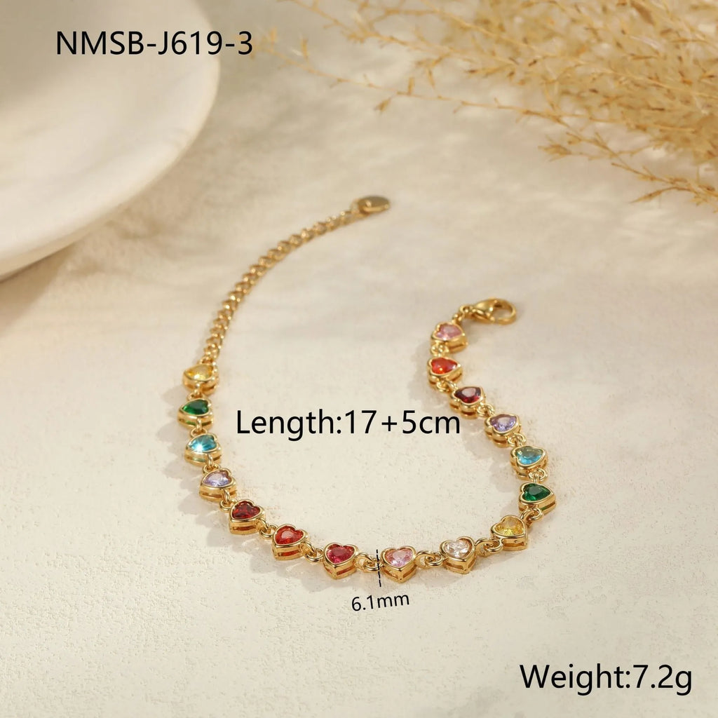 Women's stainless steel bracelet in gold or steel finish with geometric heart, circle or square design
