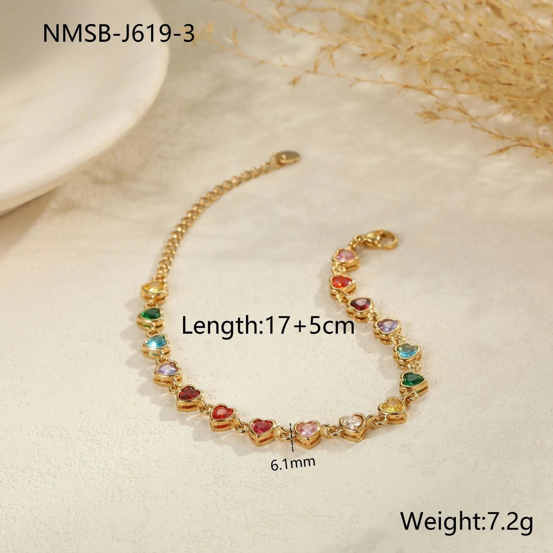 Women's stainless steel bracelet in gold or steel finish with geometric heart, circle or square design