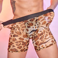 Men's leopard print boxer shorts in nylon fabric with elasticated waist