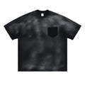 Men's black loose fit cotton t-shirt with drop shoulder sleeves and letter pattern printing