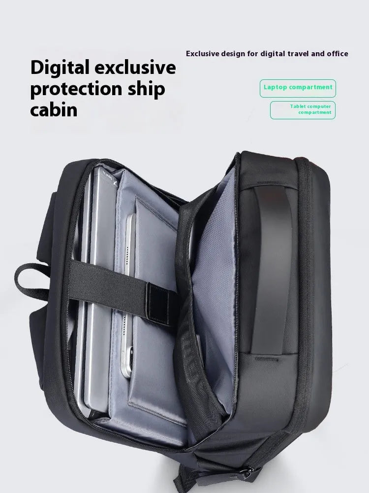 Graphite grey USB charging business backpack with Oxford cloth exterior and visible stitching
