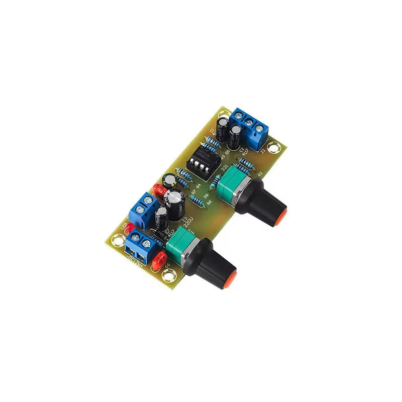 Single power supply 10-24V bass boost front board on FR-4 fibreglass PCB with mounting holes