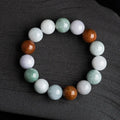 Women's Myanmar jade tricolor bracelet with 13mm round beads and national style design