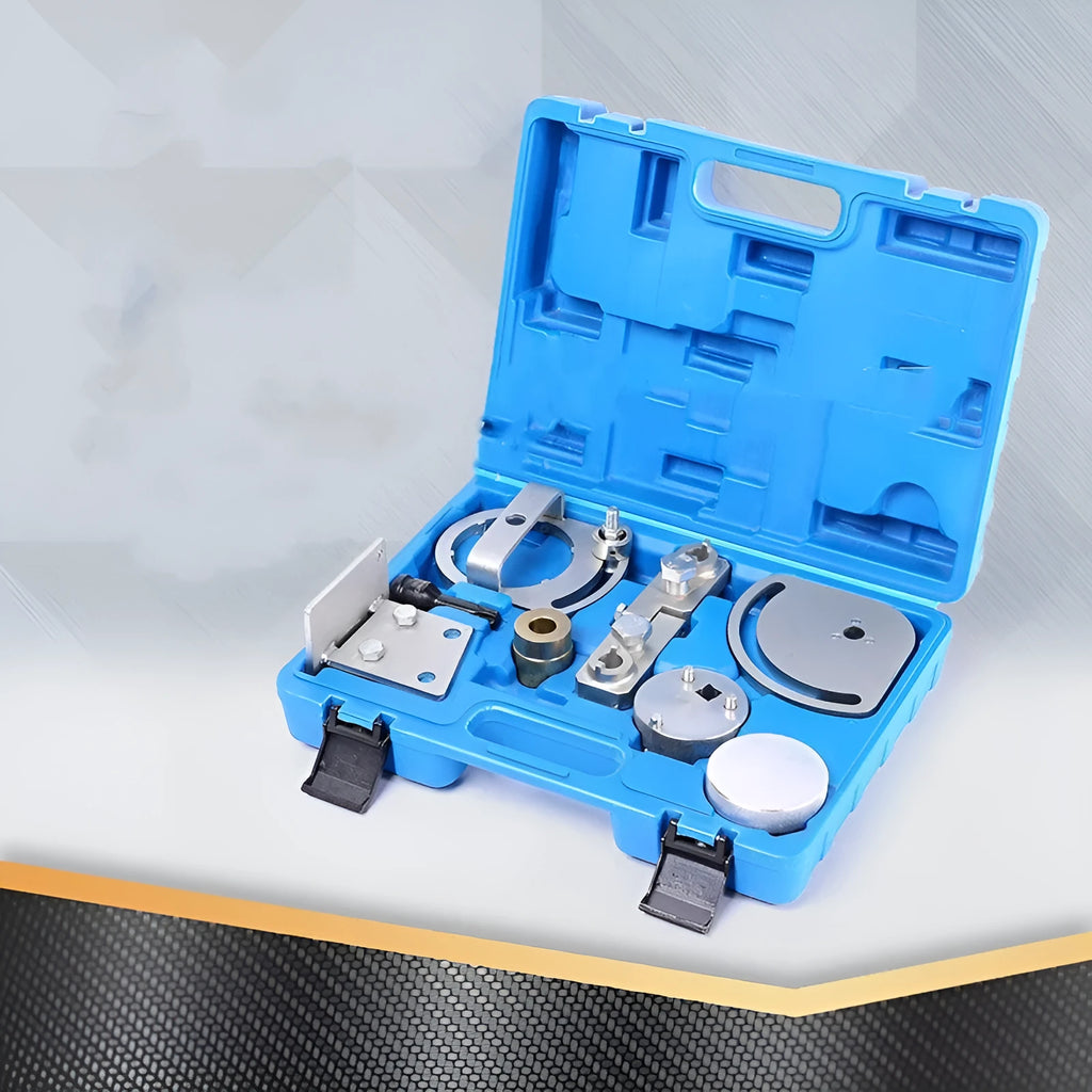 Volvo engine timing tool set with eight carbon steel pieces for cylinder head alignment