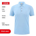 Man's short sleeve ice silk polo shirt in a pullover style on a hanger.