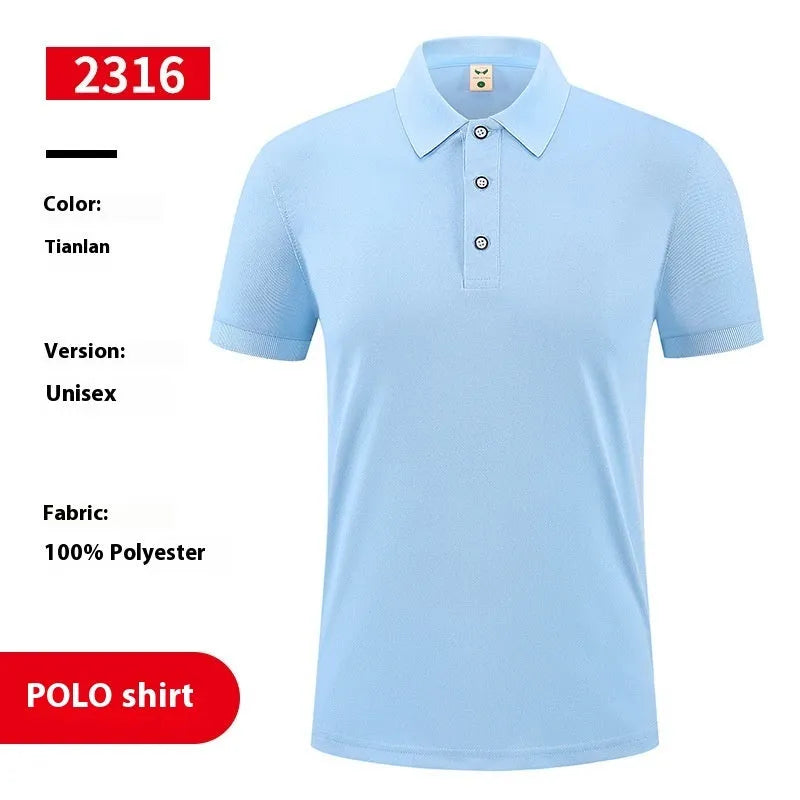 Man's short sleeve ice silk polo shirt in a pullover style on a hanger.