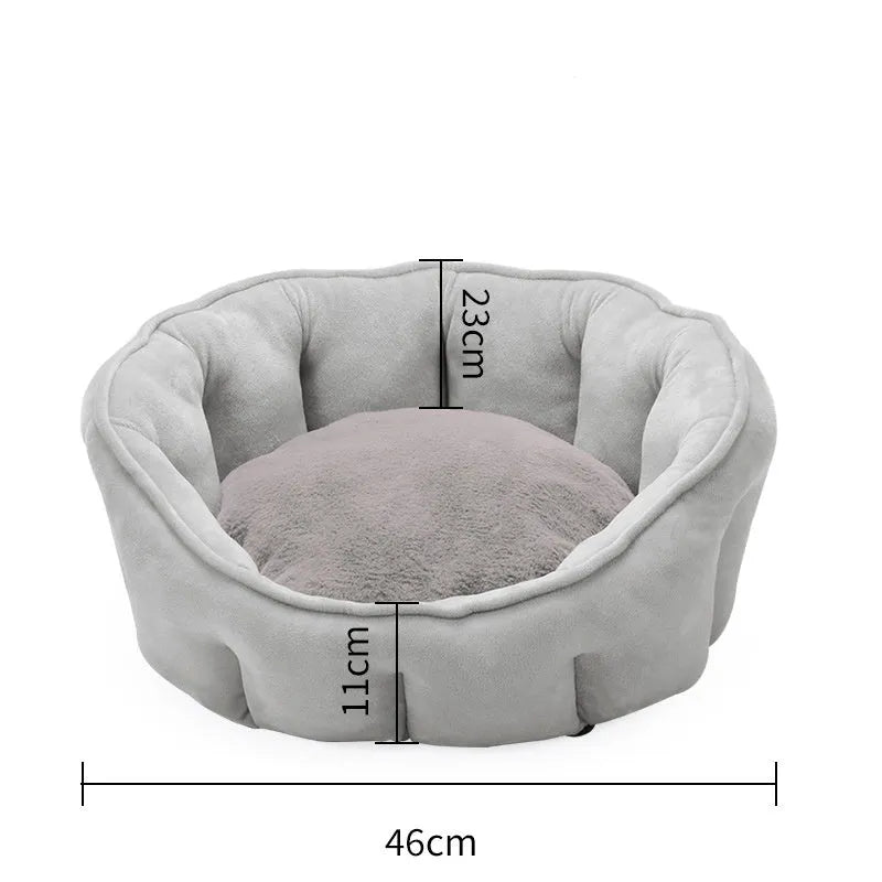 Plush cat bed house 46x46x23cm in grey, green, pink, or yellow, winter warm kennel mat