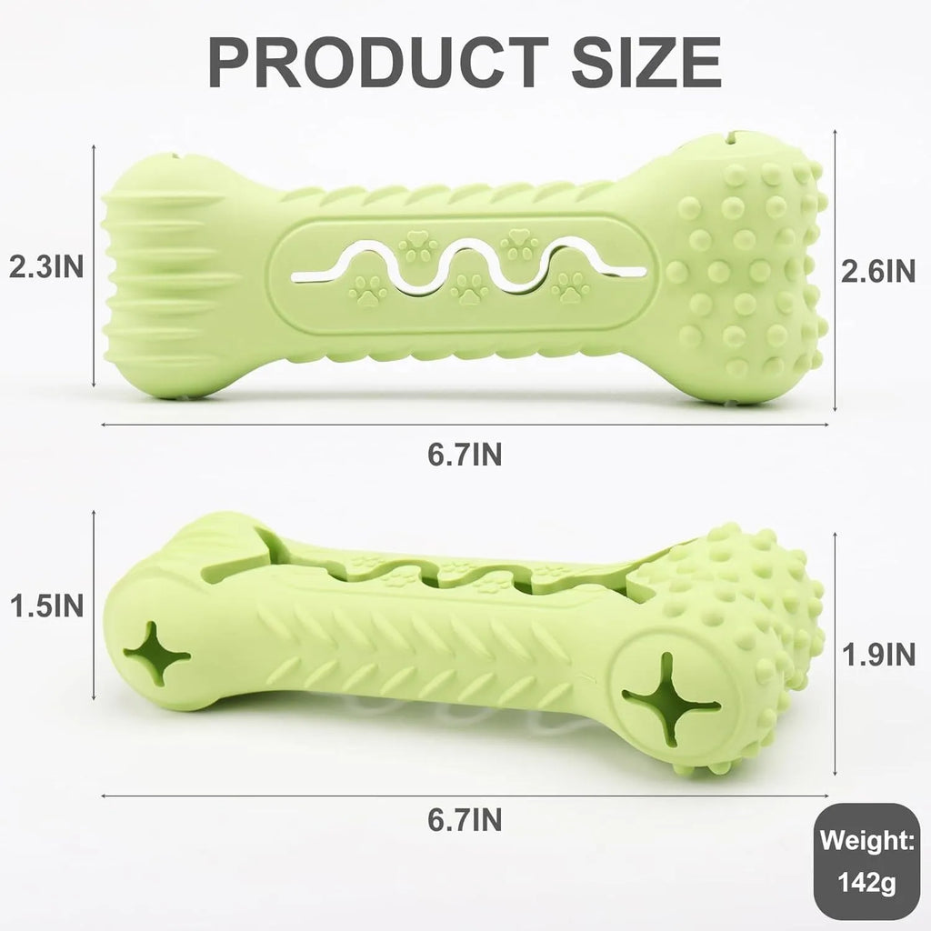 Natural rubber bone-shaped dog chew toy for aggressive chewers in blue, green and orange colours