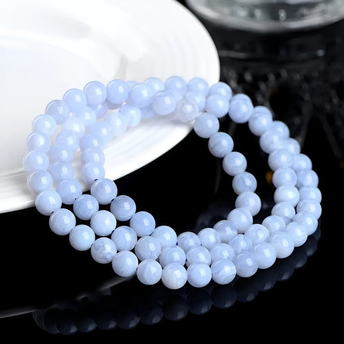 Natural blue agate bracelet with multi-circle patterns and Ruyi-style design elements