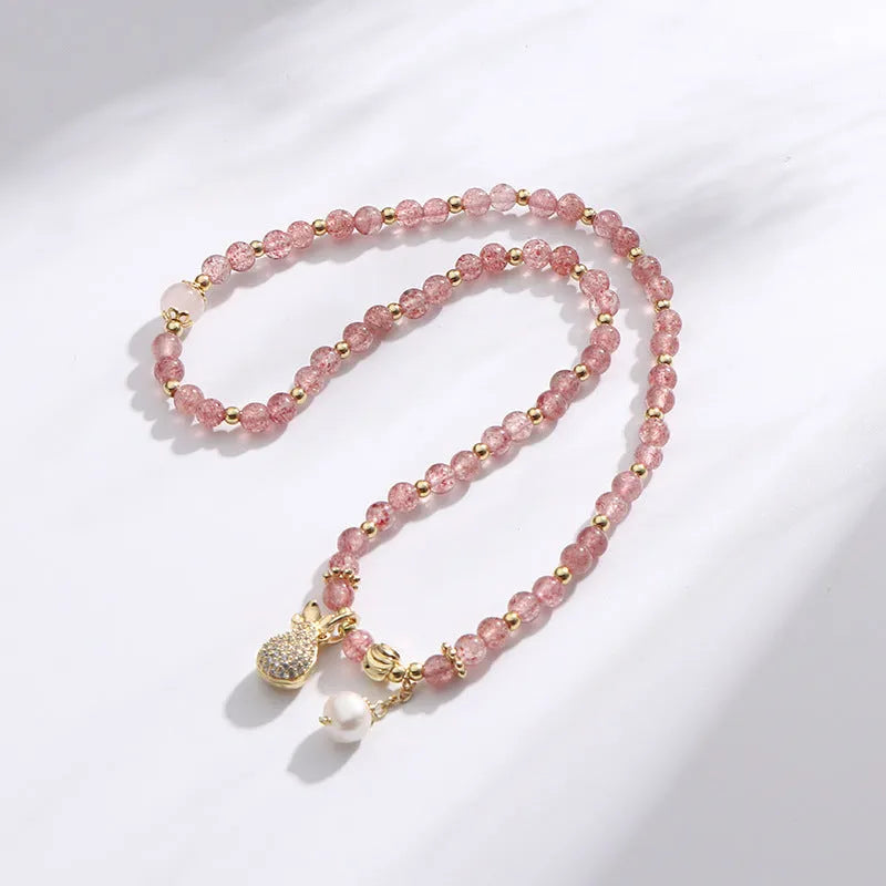 Strawberry quartz geometric bracelet with wallet charm women's crystal jewellery