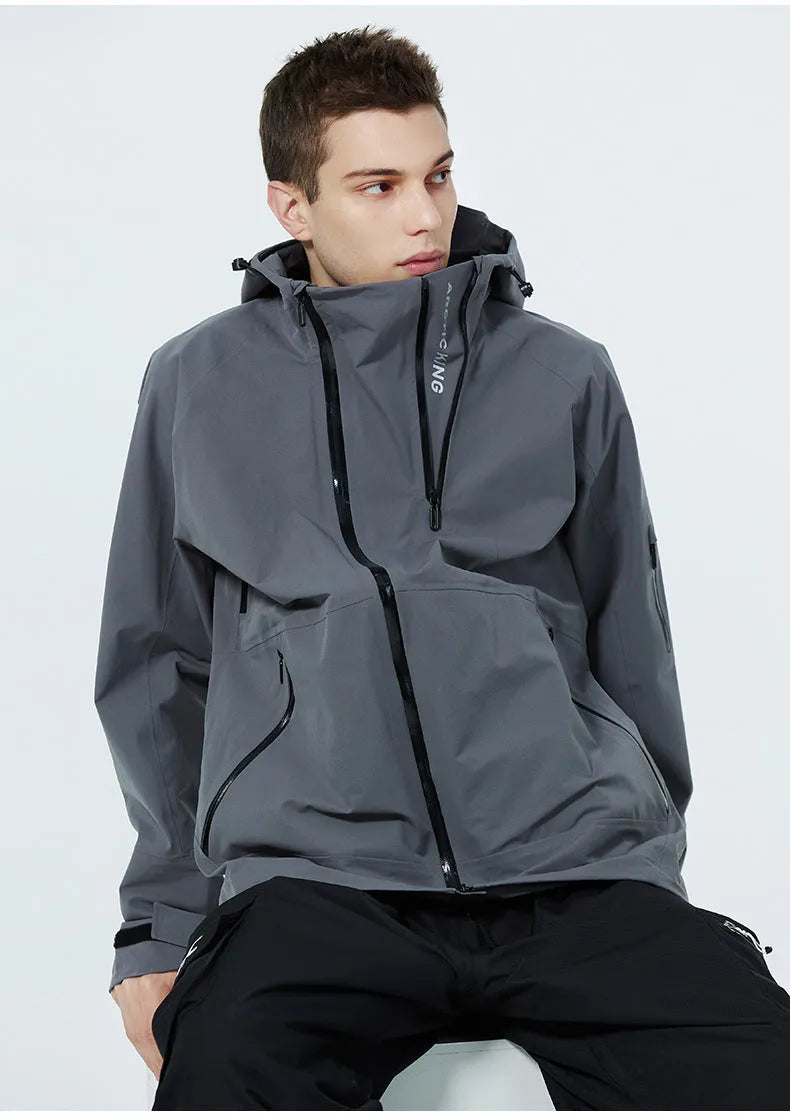 Men's and women's windproof waterproof ski suit in yellow, black, grey, or liner colour options