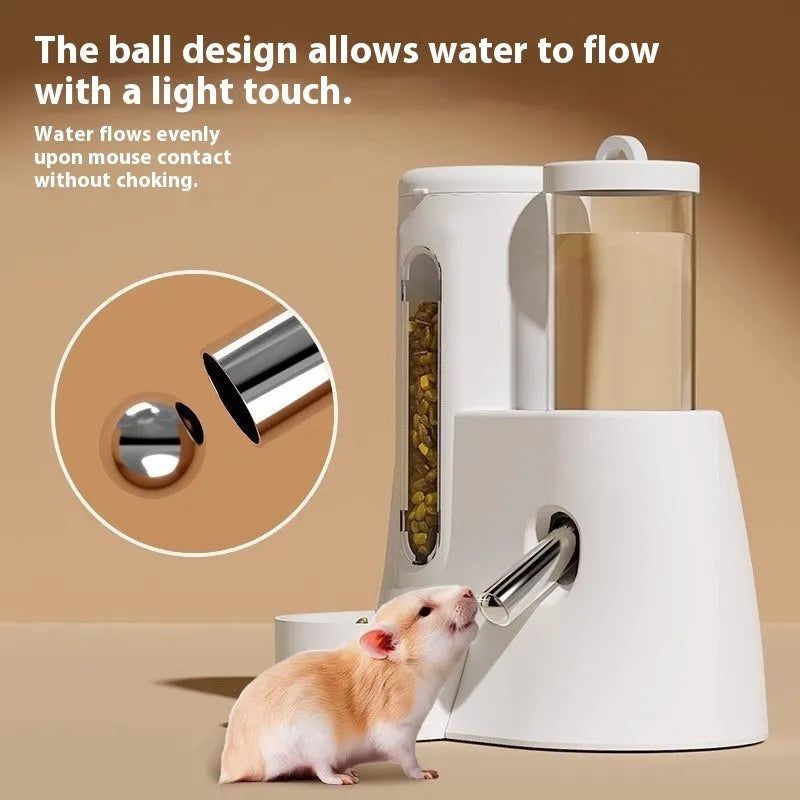 Hamster automatic drinking water feeder with food basin in white, blue or pink colour options