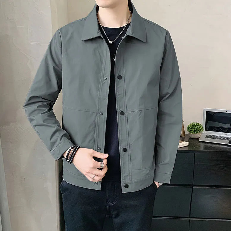 Men's thin single-layer Korean style jacket in polyester, shown in light gray colour.