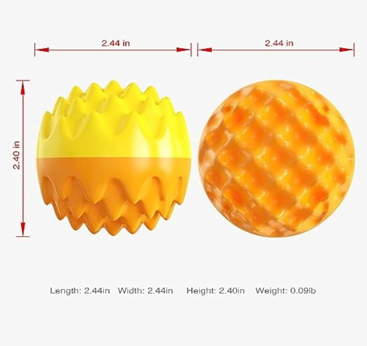 Blue and orange squeaky dog ball toy with spiky texture for dental cleaning