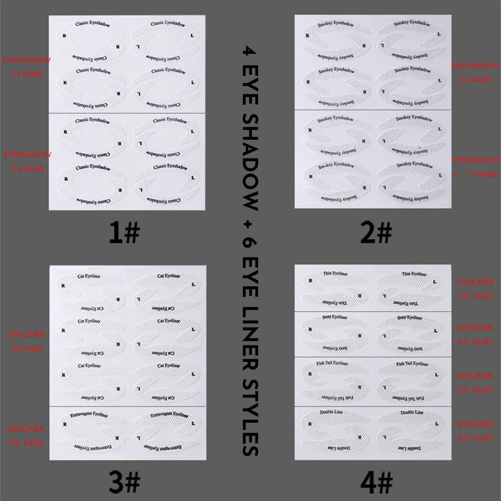 Set of 4 reusable flexible eyeliner sticker templates for eye makeup application