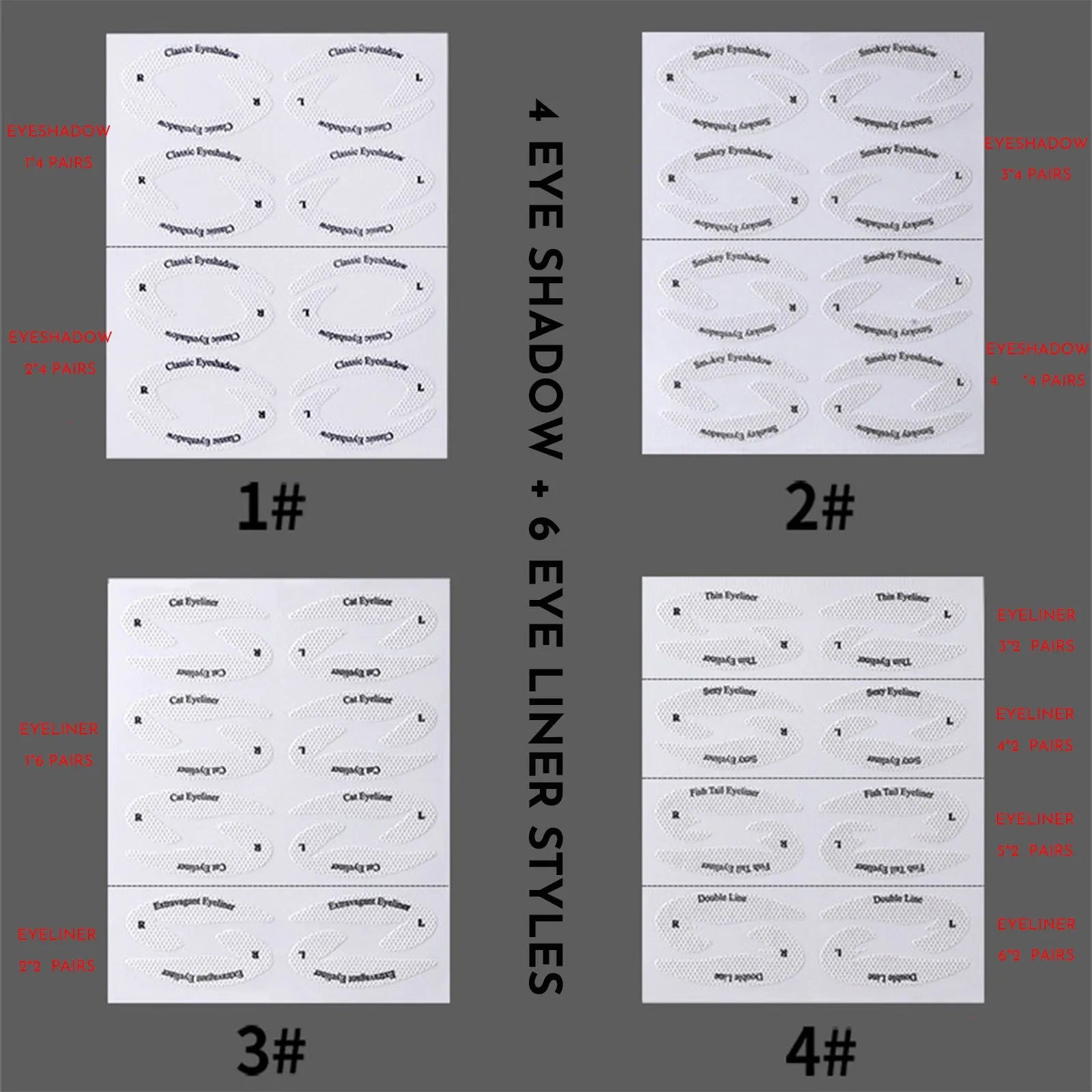 Set of 4 reusable flexible eyeliner sticker templates for eye makeup application