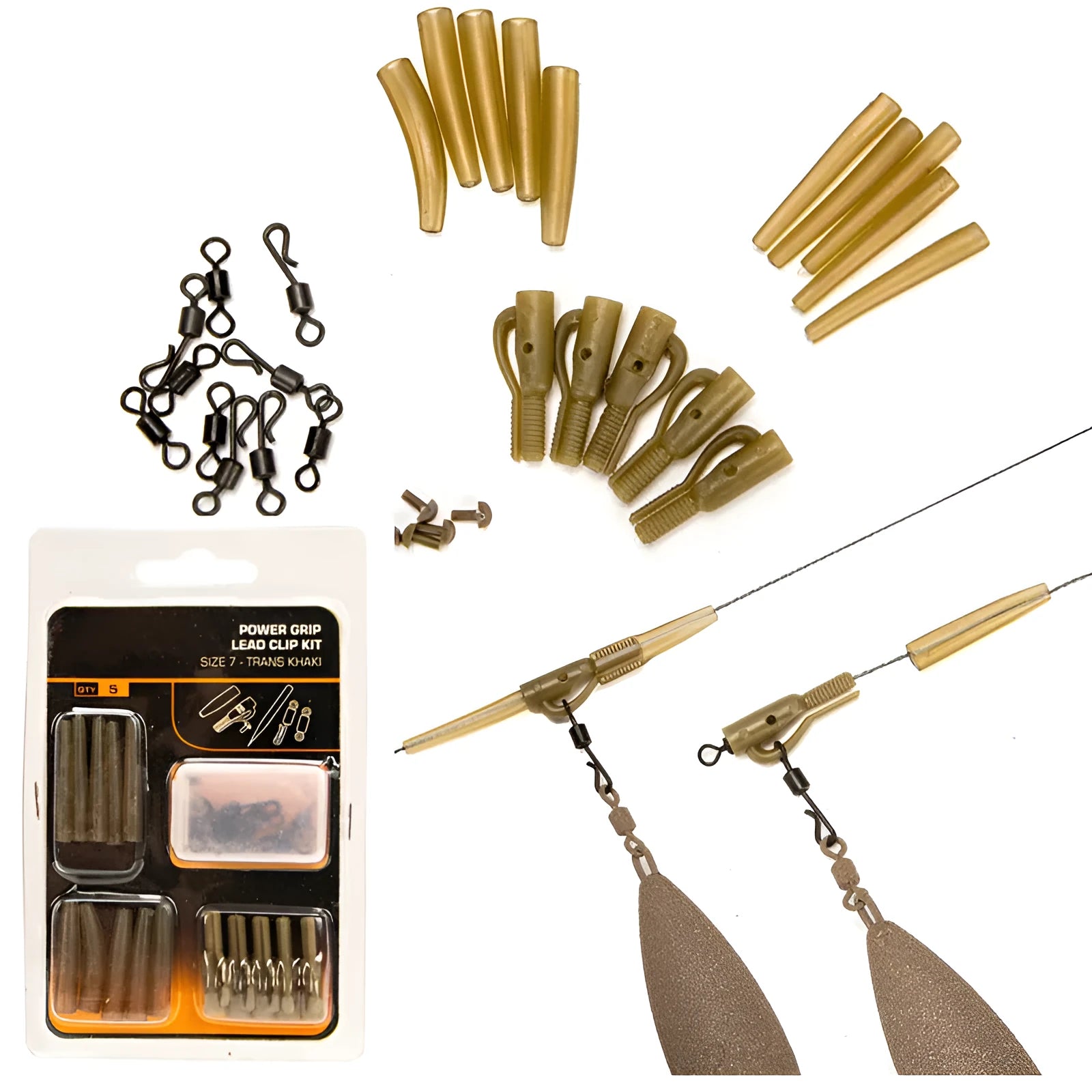 30-piece carp fishing accessory set with anti-winding pipes and threaded components