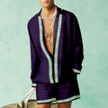 Men's casual summer shirt and shorts matching set in polyester fabric, slim fit, on a mannequin.