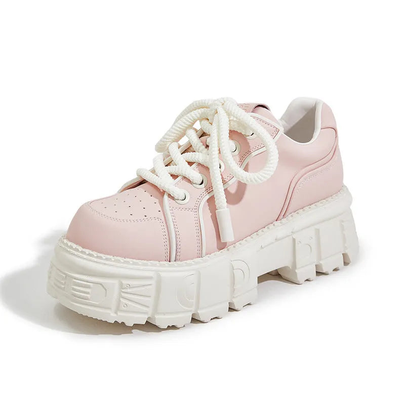 Women's casual leather shoes with spring muffin bottom design in beige or pink colours