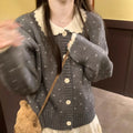 Retro Peter Pan collar floral pattern knitted cardigan coat in poly-cashmere fabric