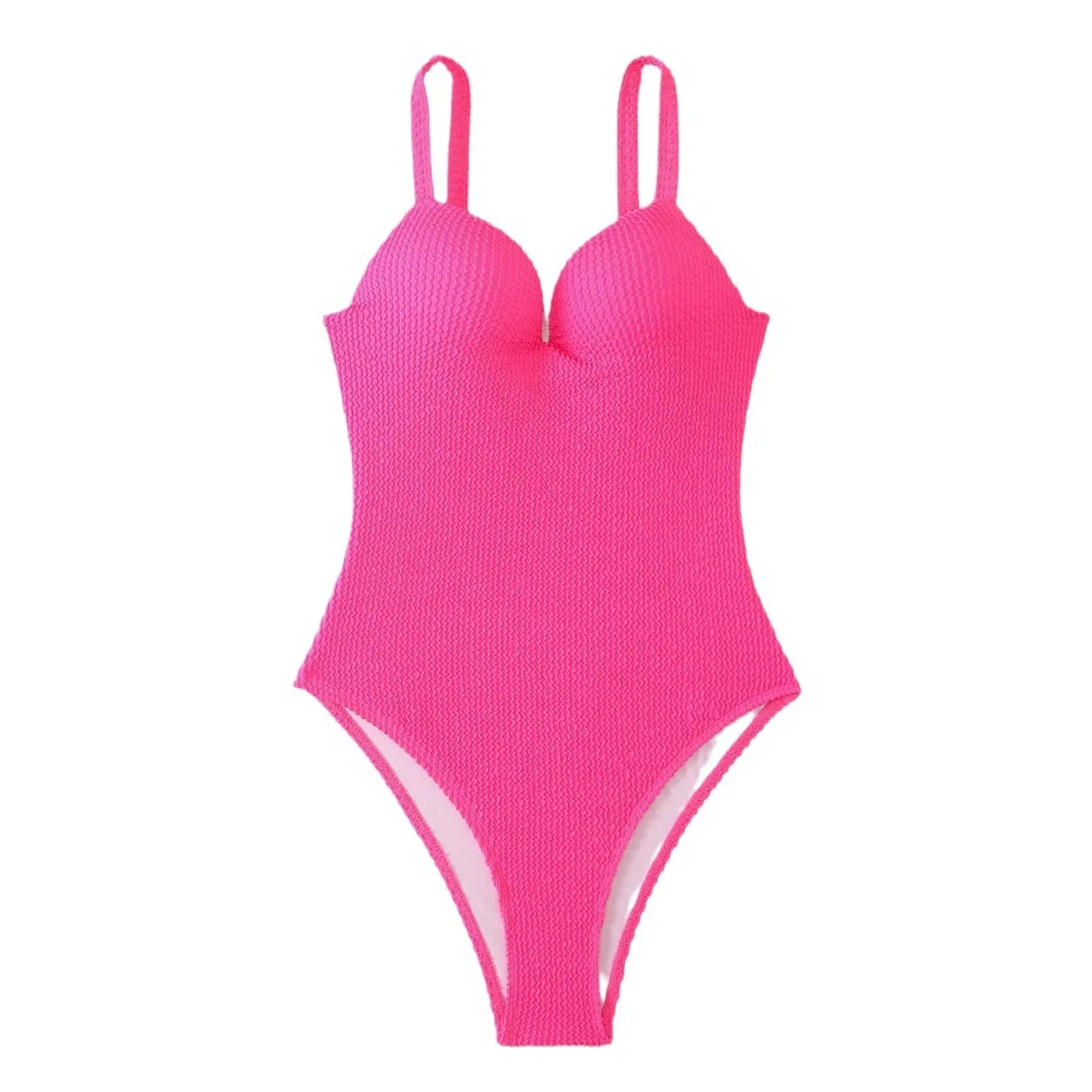 Women's one-piece swimsuit with sunken stripe pattern in polyester fabric available in multiple colours