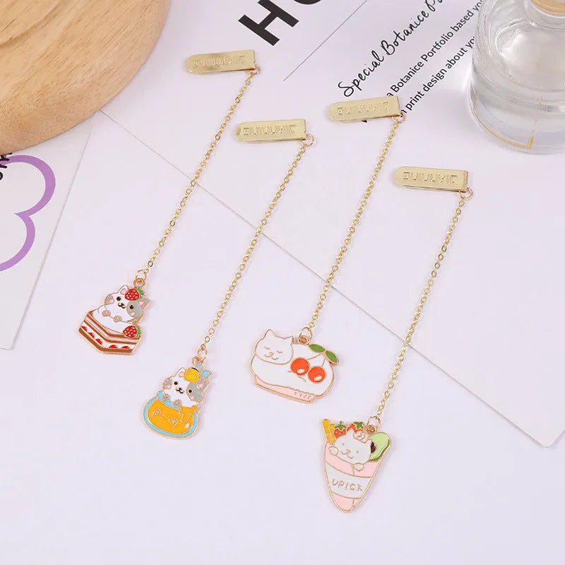Jane Lime Foodie Cute Pet Cat metal bookmark with PVC film in one of four cartoon designs.