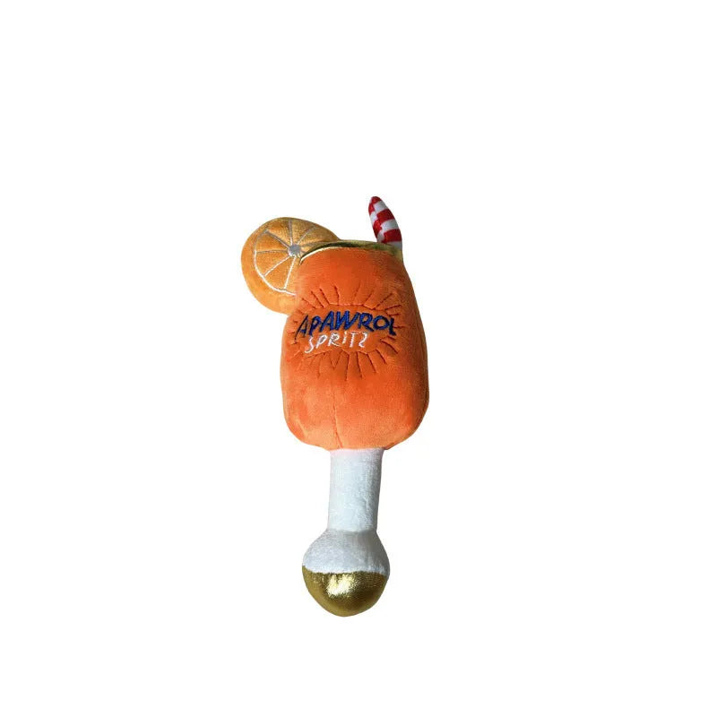 Yellow cup-shaped plush dog toy with squeaker measuring 7cm