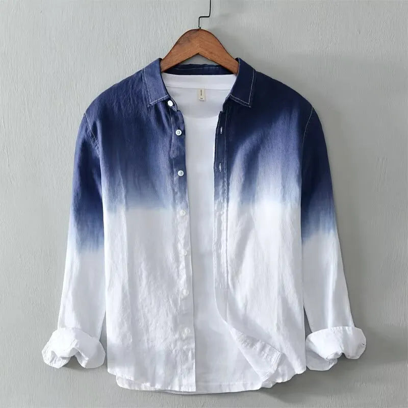 A dark blue loose fit casual top coat for teenagers on a hanger, showing the slim-fit silhouette.