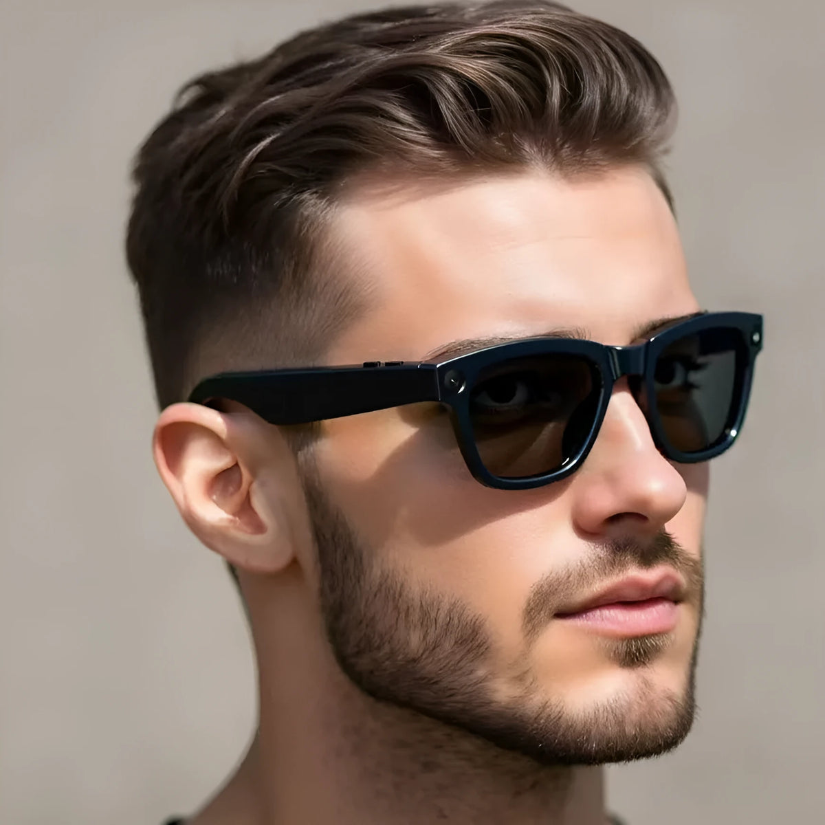 AI translation video glasses with HD camera in black or transparent lens options