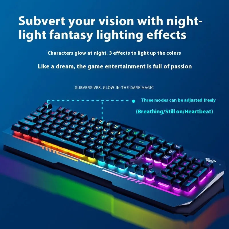 Mechanical keyboard gaming bundle with metal construction and LED lighting in colour box packaging