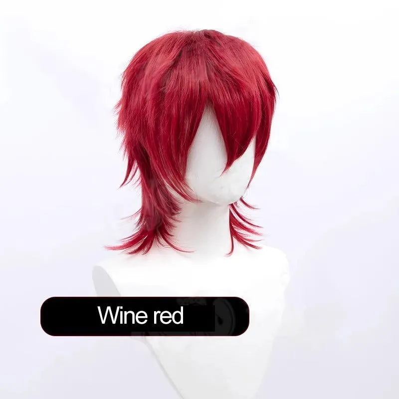 Men's short anime cosplay wig in multiple colours made from heat-resistant synthetic fibre