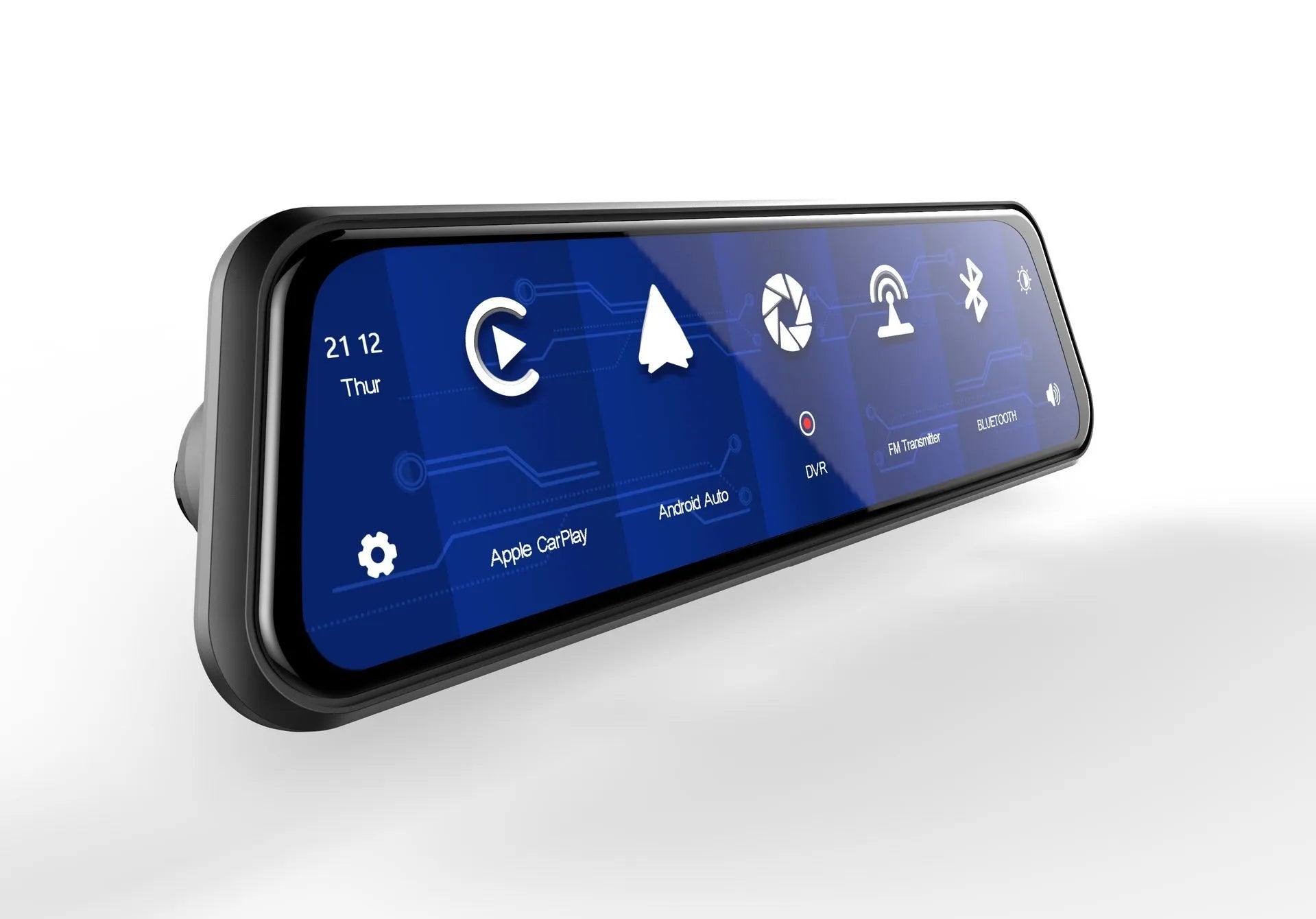 Dual-lens car driving recorder with 9.66 inch touch screen mounted on vehicle rearview mirror