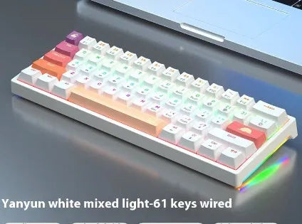 Blue and white 61-key mechanical keyboard with compact layout and hot-swappable switches