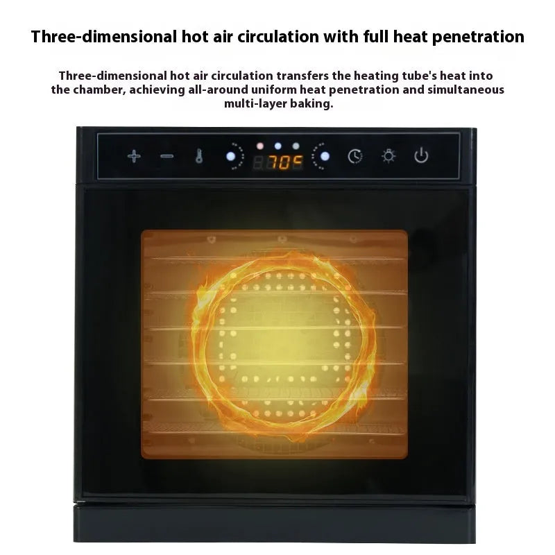 Stainless steel food dehydrator with visual skylight lid, shown with 6 stacking trays.