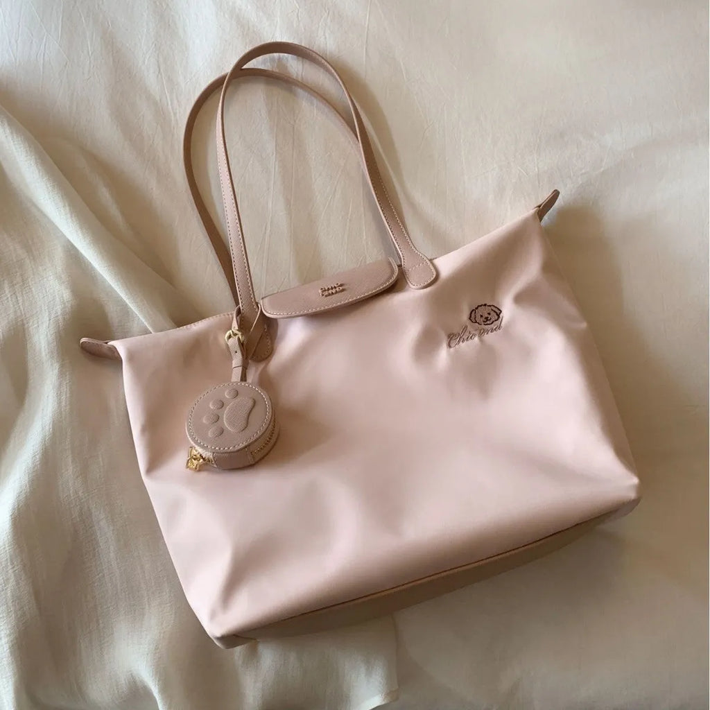 Oxford cloth tote shoulder bag with sandwich pockets in pink colour