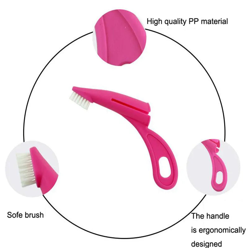 Red and white pet finger toothbrush for dog and cat dental cleaning with silicone bristles