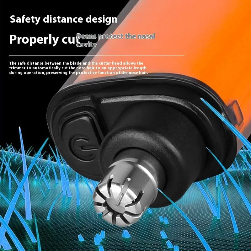Rechargeable nose hair trimmer with digital display, removable cutter head, and cleaning brush