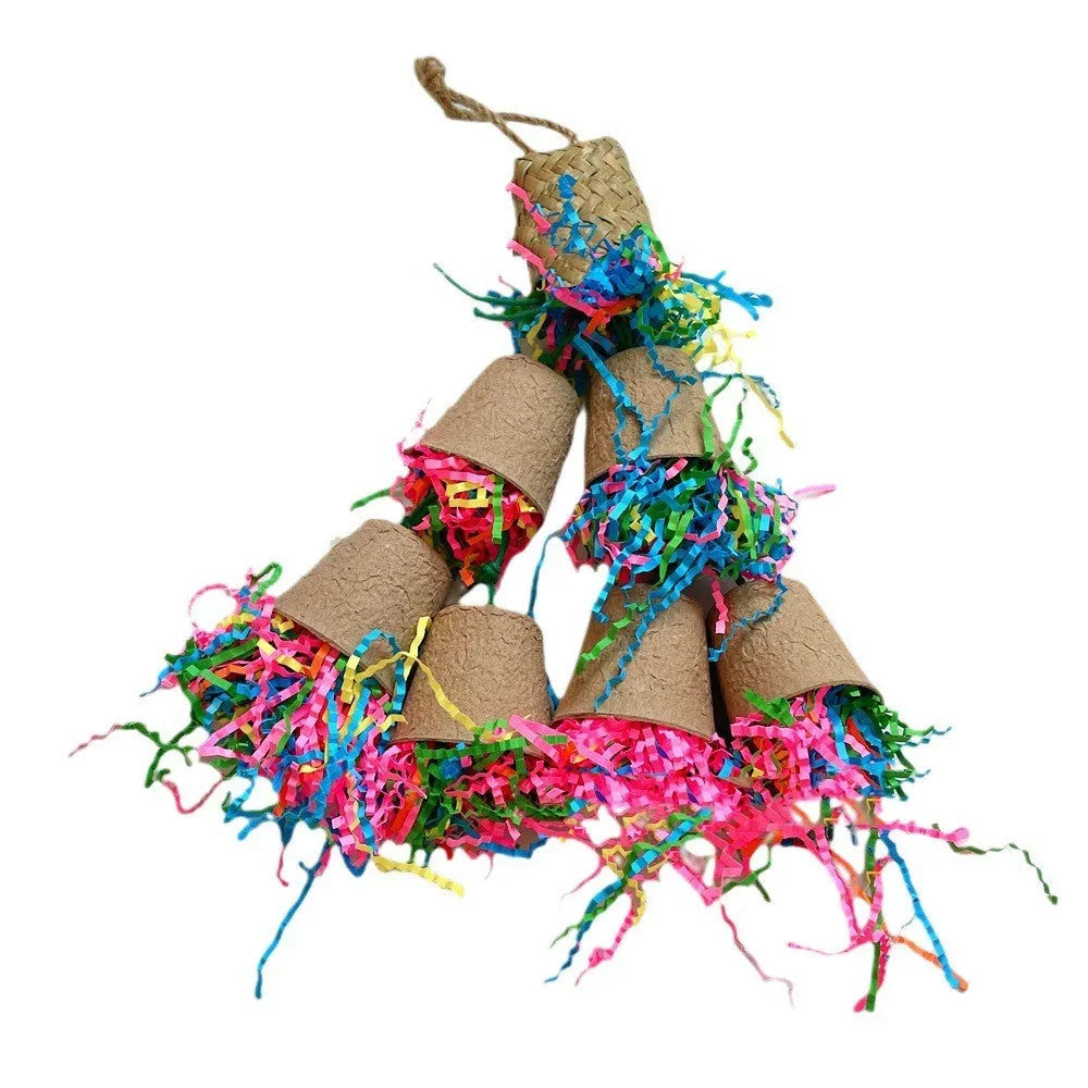 38cm hanging paper cup palm weaving parrot chewing toy for large birds