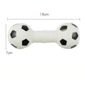 Brown, orange, white, and yellow PVC football dumbbell shaped squeaky dog chew toy.