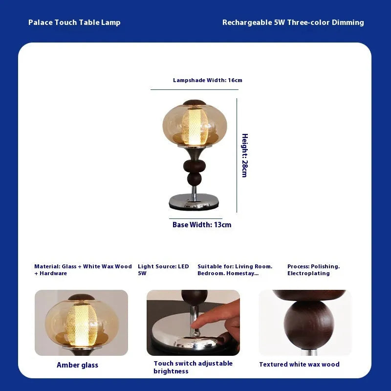Zhonggu solid wood retro table lamp with USB charging port and touch control panel